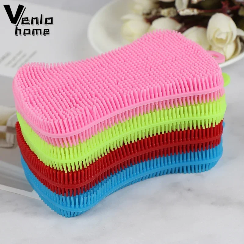 

1/4Pc Silicone Dish Washing Brush Pot Pan Sponge Scrubber Silicone Scouring Pad Fruit Pot Pan Wash Brushes Kitchen Cleaning Tool