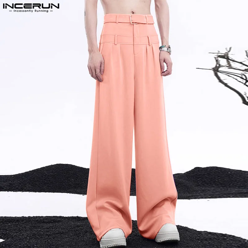 

INCERUN 2024 Korean Style Trousers Men Double Waisted Straight Leg Design Pant Casual Streetwear Loose All-match Pantalons S-5XL