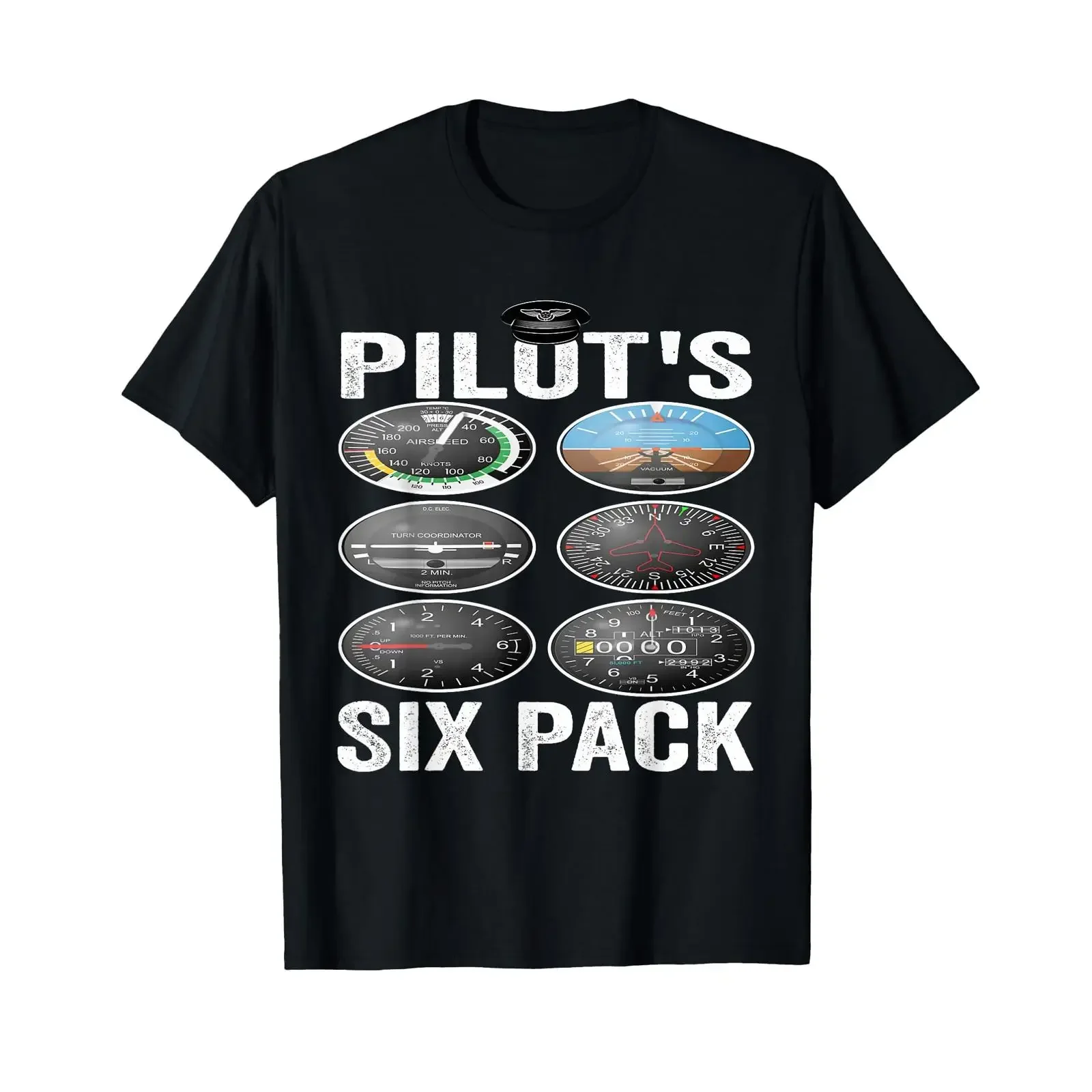 Funny Pilot's Six Packs Aviation Copilots Clothing T Shirt Black S vintage Washed Soft Unisex Casual Versatile Stylish