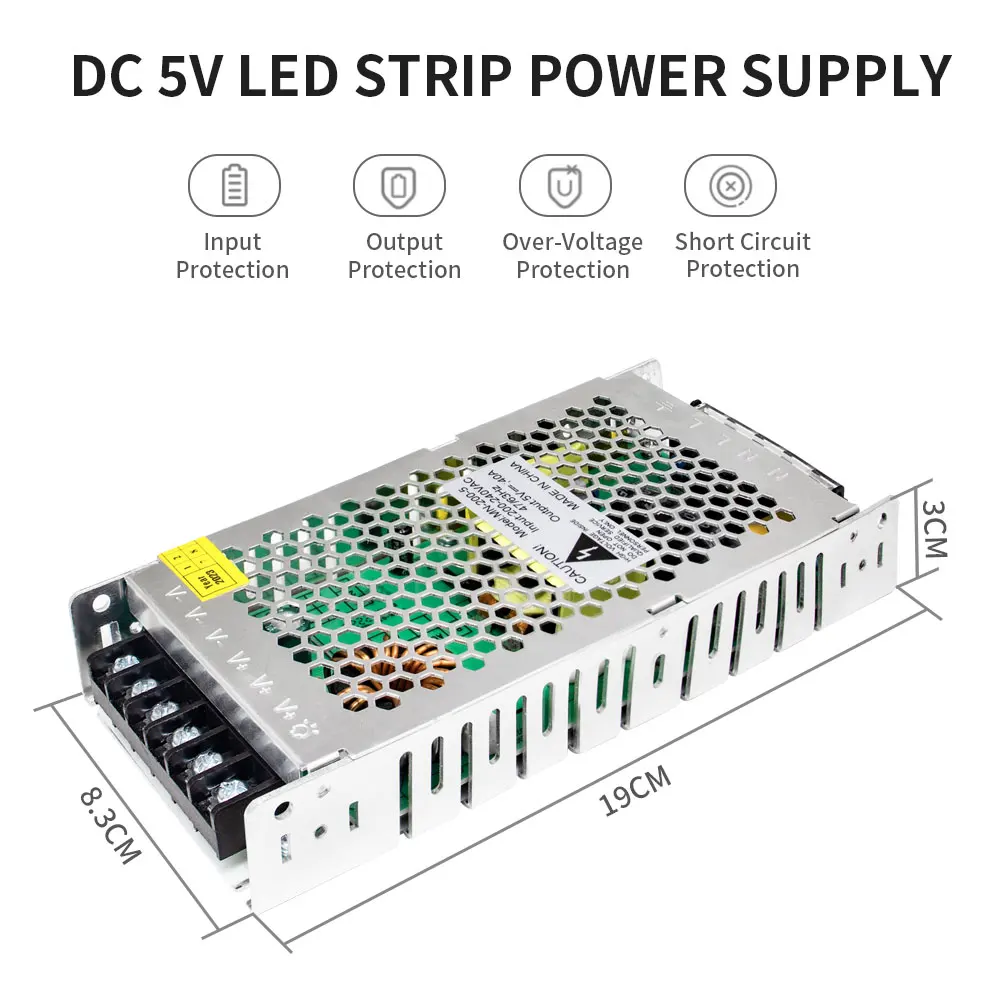 Imagem -02 - Transformador de Alimentação para Iluminação Led Adaptador para Ws2812b Ws2813 Tira Led Dc5v 40a ac 200w ac 240v