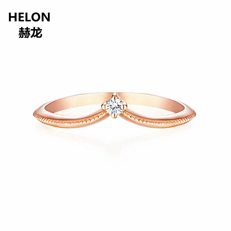 

Solid 14k Rose Gold Ring SI/H Natural Diamonds Engagement Ring Solid 14k Rose Gold Wedding Band Millgrain V Shape Trendy Women