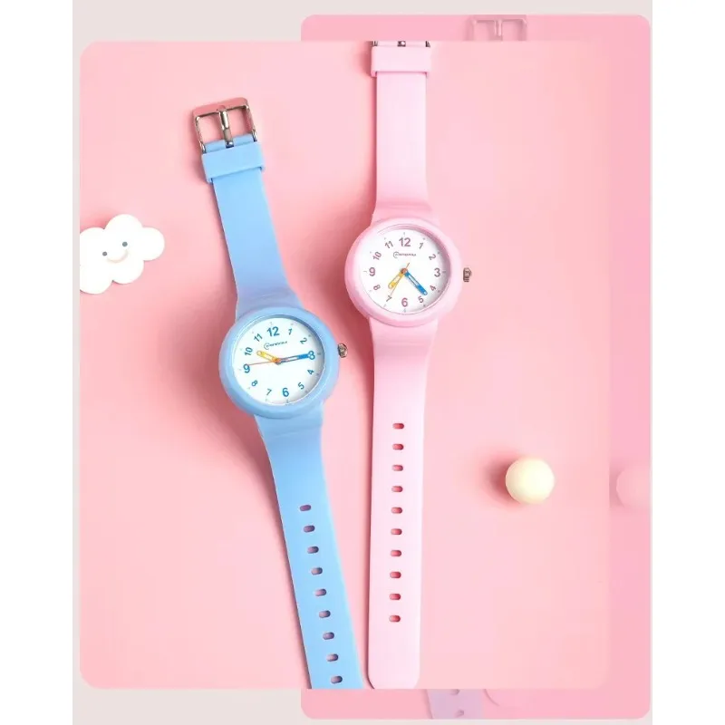 ساعات كوارتز وردية للأطفال بحزام سيليكون مقاوم للماء باللون الأزرق تناظري للأطفال للفتيات والأولاد