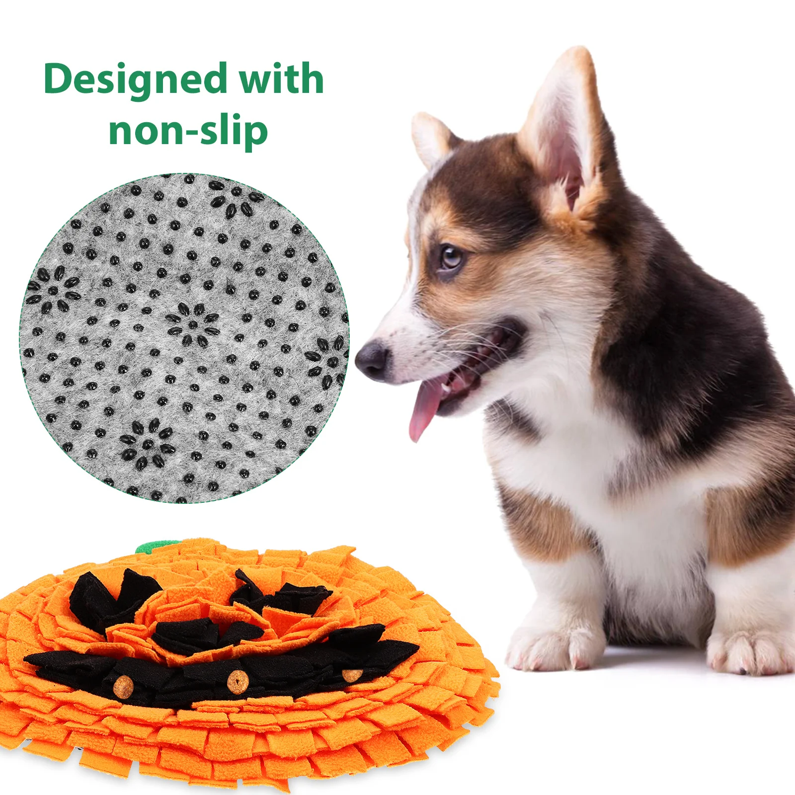 

Pumpkin Shaped Dog Snuffle Mat Bright Orange Polar Fleece Material Safe Soft Easy Clean Sniffing Feeding Mat Pet Slow Feeder