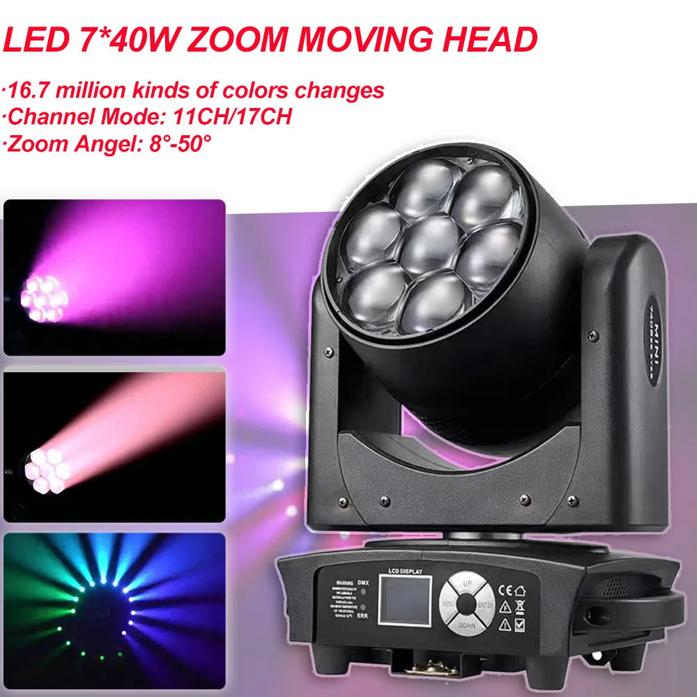 

High Power 7x40W LED Zoom Moving Head Light DMX512 RGBW 4IN1 Projector Lights For DJ Disco Music Dance Party Stage Ball