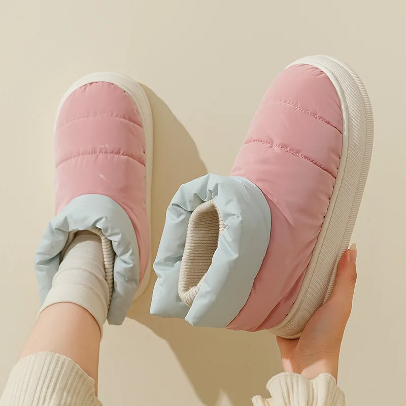 Winter new splicing high-top cotton shoes snow boots thickened plush tied feet warm home and outdoor wear