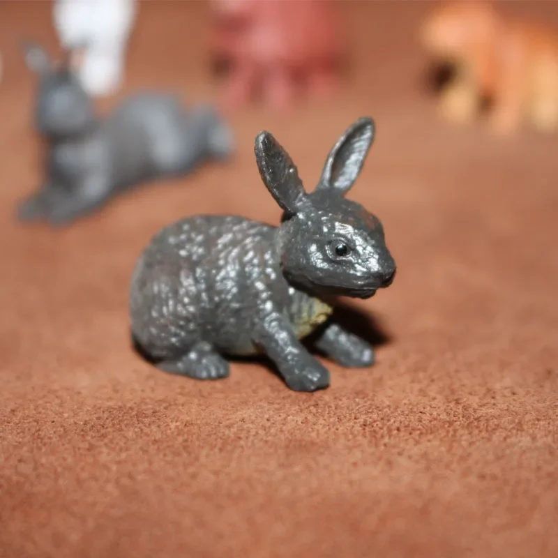 Wild Animal Rabbit Model Sitting Lying Down Black White Bunny Moss Miniatures Decor Action Figures Figurines Toys Fairy Garden