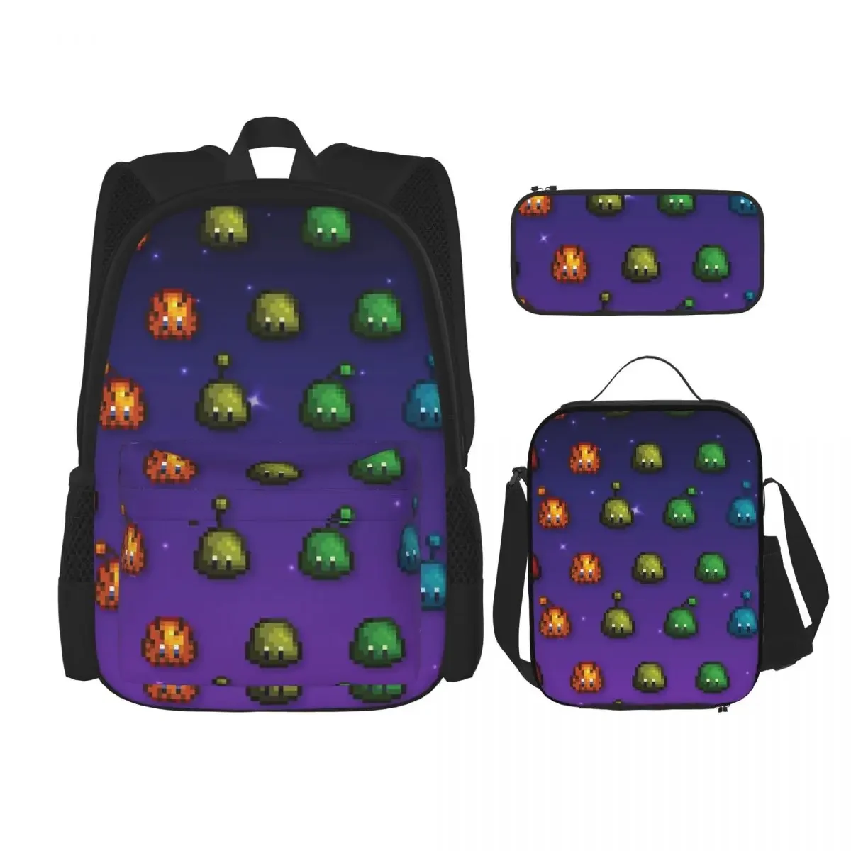 Stardew Valley Regenbogen Slimes Rucksäcke Jungen Mädchen Bücher tasche Studenten Schult aschen Kinder Rucksack Lunch Bag Stift Tasche dreiteiliges Set