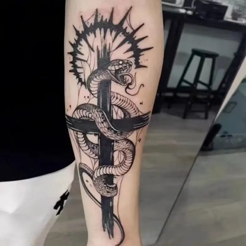 

Herbal Long Lasting Temporary Tattoos for Man Woman Punk Fake Tattoo Arm Gothic Art Waterproof Cross Snake Tattoo Sticker