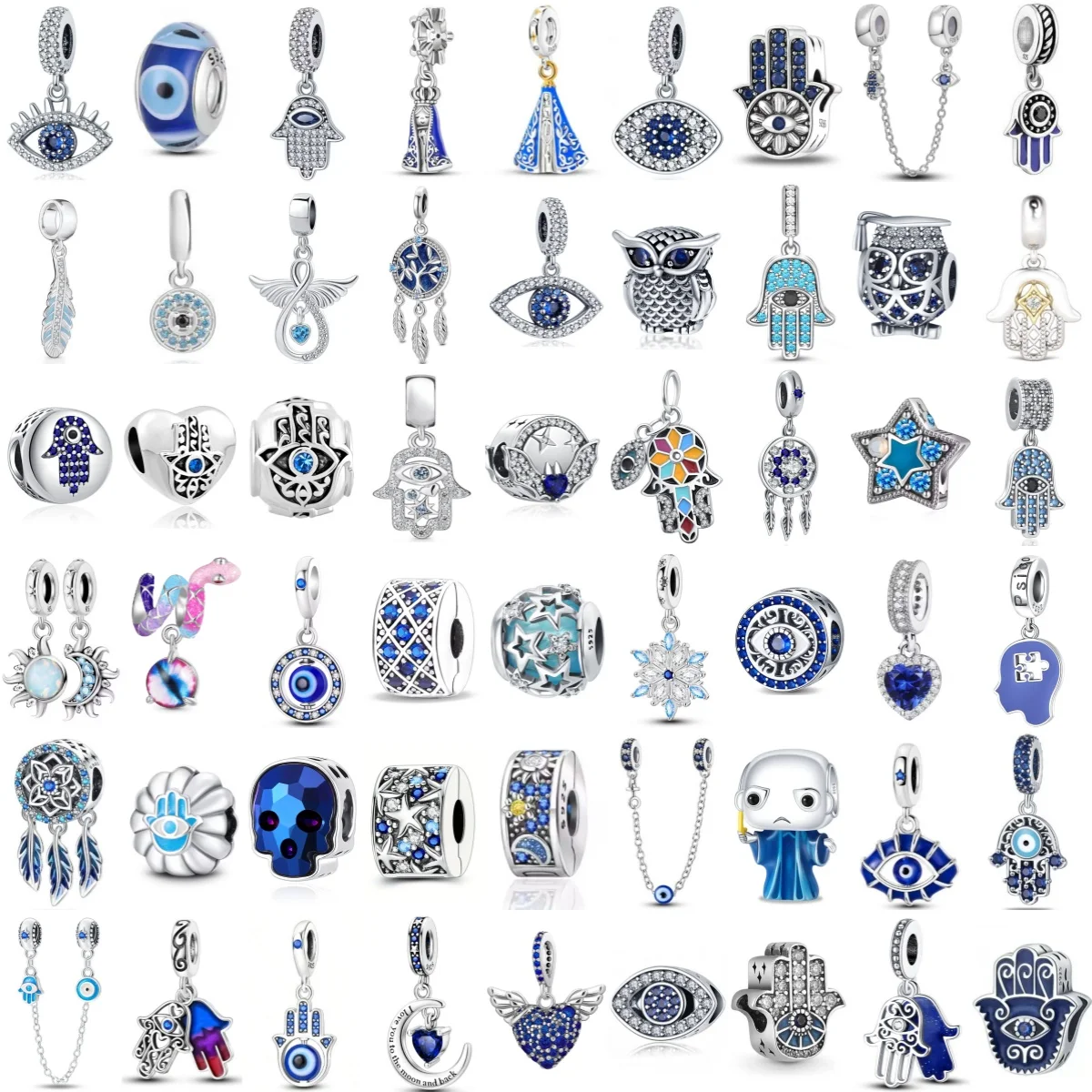 2026 Blue Series 925 Sterling Silver DIY Fine Stars Eagle Hand Eye Pendant Beads Fit Original Charms Bracelet Women Jewelry
