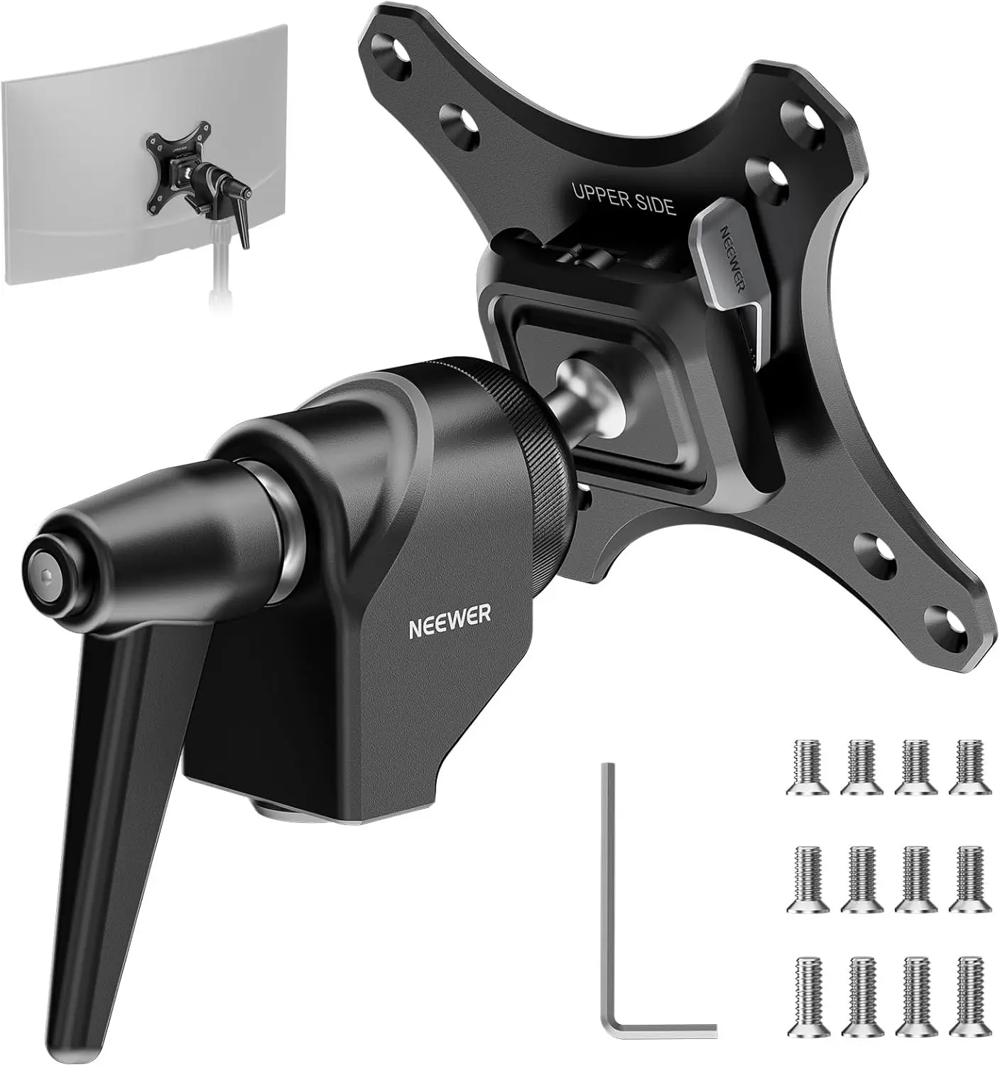 VESA Monitor Mount Adapter with Arca Quick Release, 360 Ball Head, M4 Screws & 5/8" Receiver, Max 44lb