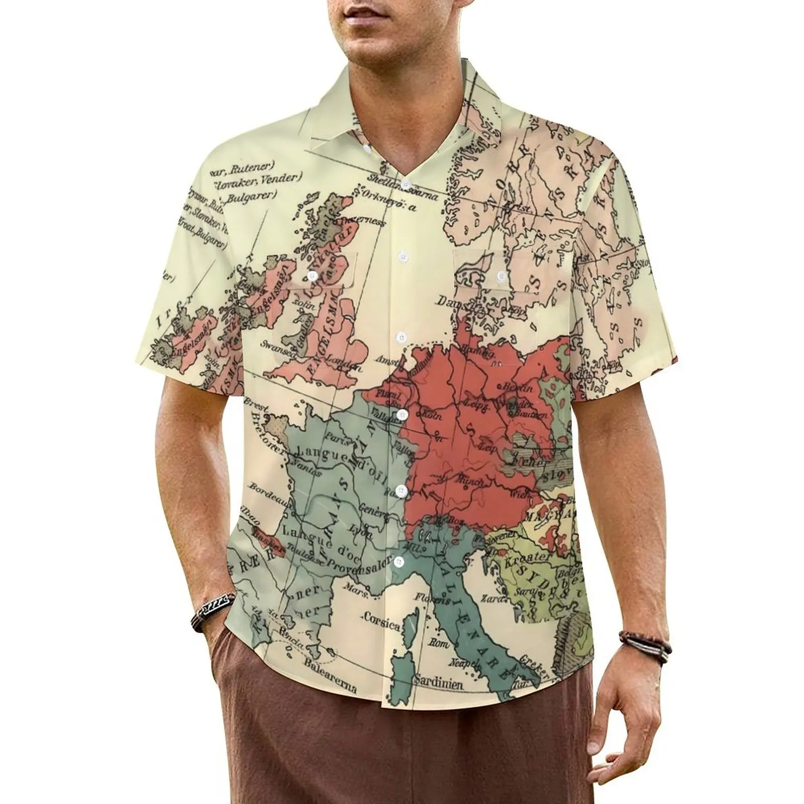 

Europe Map Beach Shirt Countries World Summer Casual Shirts Men Novelty Blouses Short Sleeve Streetwear Custom Clothing