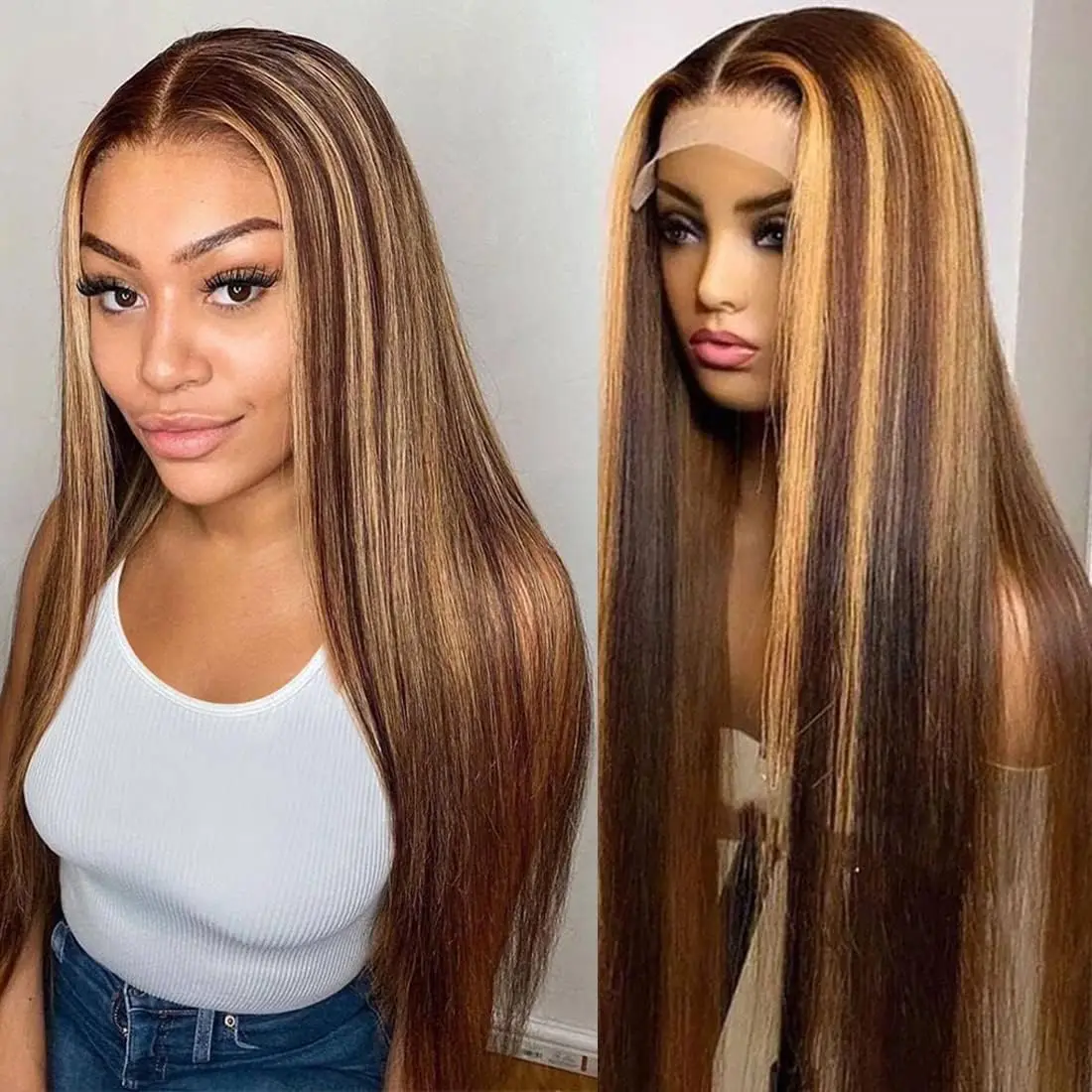 38 inch P4/27 rechte pruik menselijk haar 13x6 HD voorpruik 13x4 transparante kanten pruik recht gekleurd menselijk haar voor vrouwen