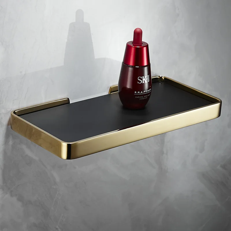 Black Marble Wall Mounted Bathroom Shelf Brass Gold Shower Dresser Storage Rack Bathroom Shelving Bathroom Accessories