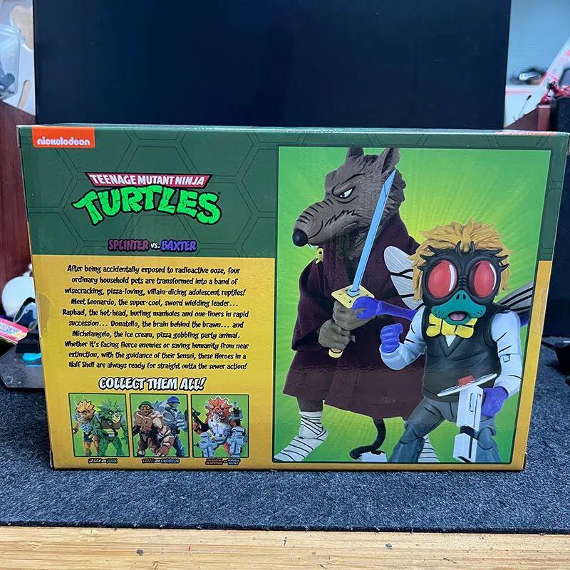 Genuine NECA Teenage Mutant Ninja Turtles Animated Version Splinter & Baxter Stockman 7-Inch Articulated Action Figure Model