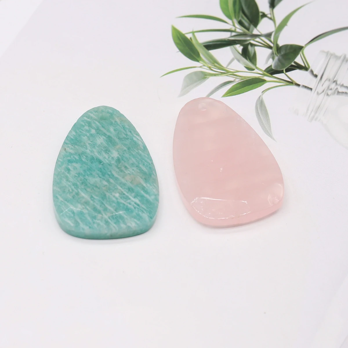 Crystal Stone Beads Ornament Through Hole Natural Rose Quartz Amazonite Polished Gem Collection Fengshui Home Decoration 21x32mm