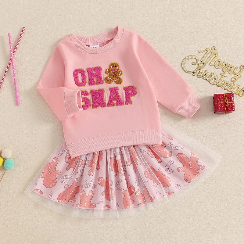 Toddler Girls 2Pcs Christmas Outfits Long Sleeve Letter Embroidery Sweatshirt Skirt Set Baby Clothes