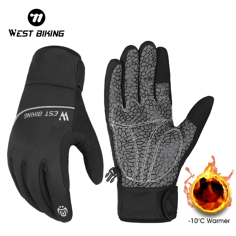 WEST BIKING Winter Bike Gloves Thicken Warm Touch Screen Men Women Cycling Gloves Sport Running Ski MTB Bike Motorcycle Gloves