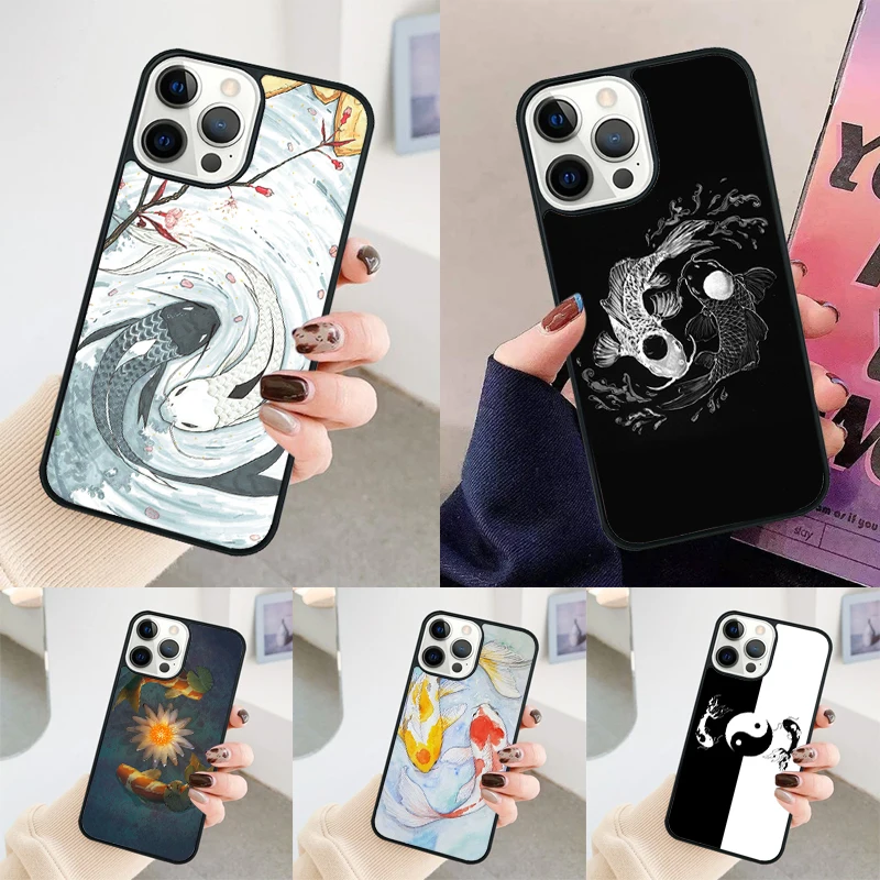 Ying Yang Koi Fisch telefon fall Abdeckung Für iPhone 17 Air 14 15 16 16e Pro Max coque Für apple 11 12 13 pro Max Plus