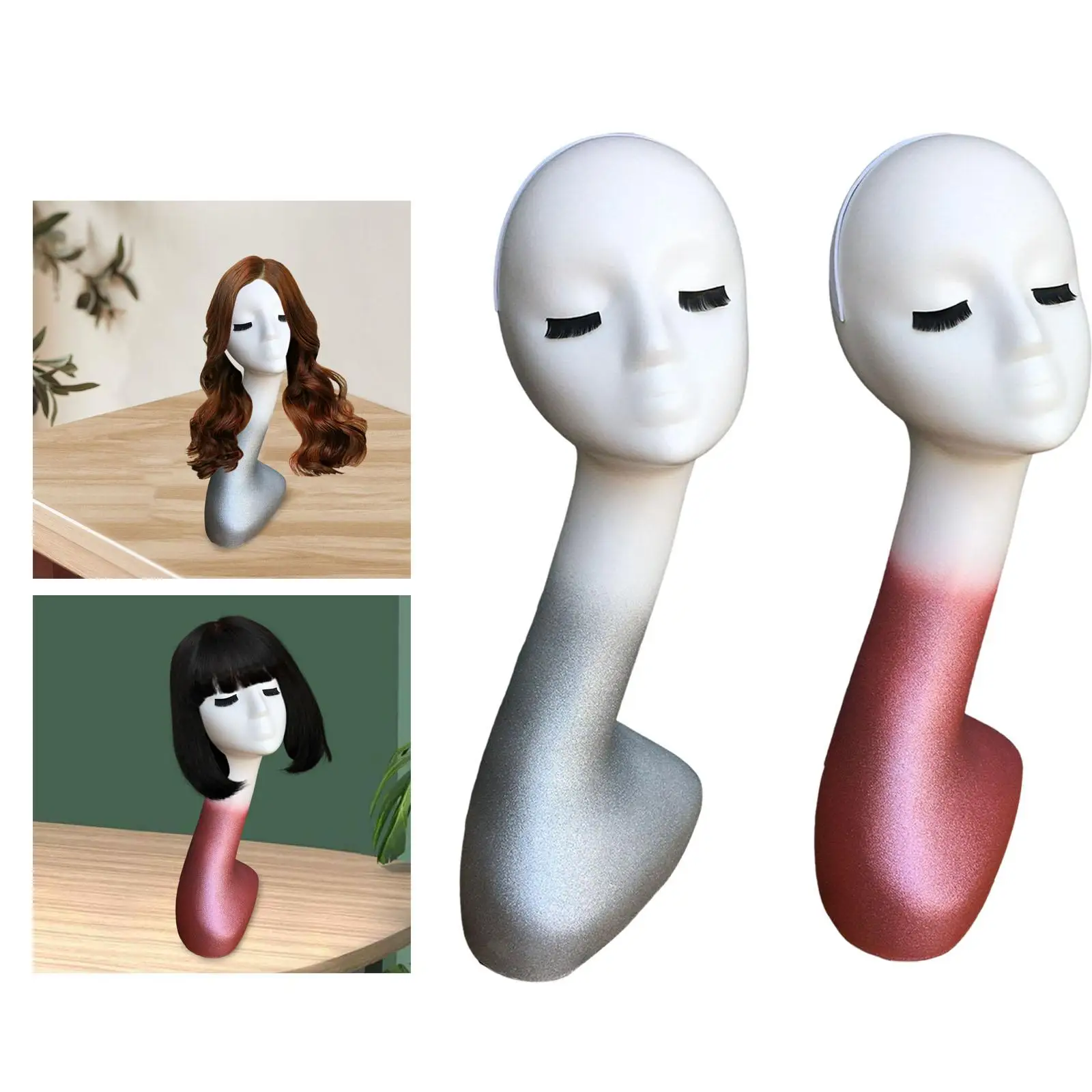 

Mannequin Female Head Model 19inch with Base for Hats, Headphones, Earrings,