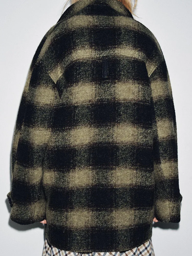 

Новинка осени 202, милое модное удобное клетчатое пальто, женская шерстяная верхняя одежда, длинная застежка на одной пуговице