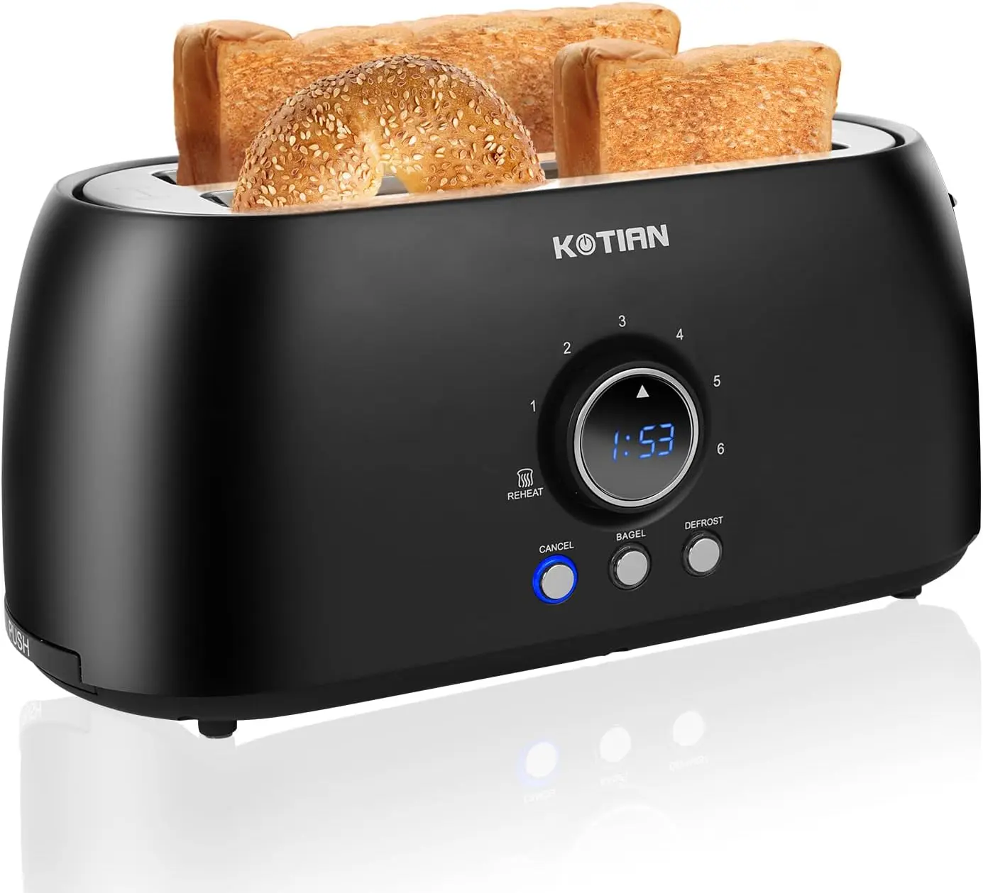 

4-Slice Retro Toaster with Countdown Timer, Stainless Steel, Extra Wide Slots, 6 Settings, Defrost, Reheat, Cancel, Removable