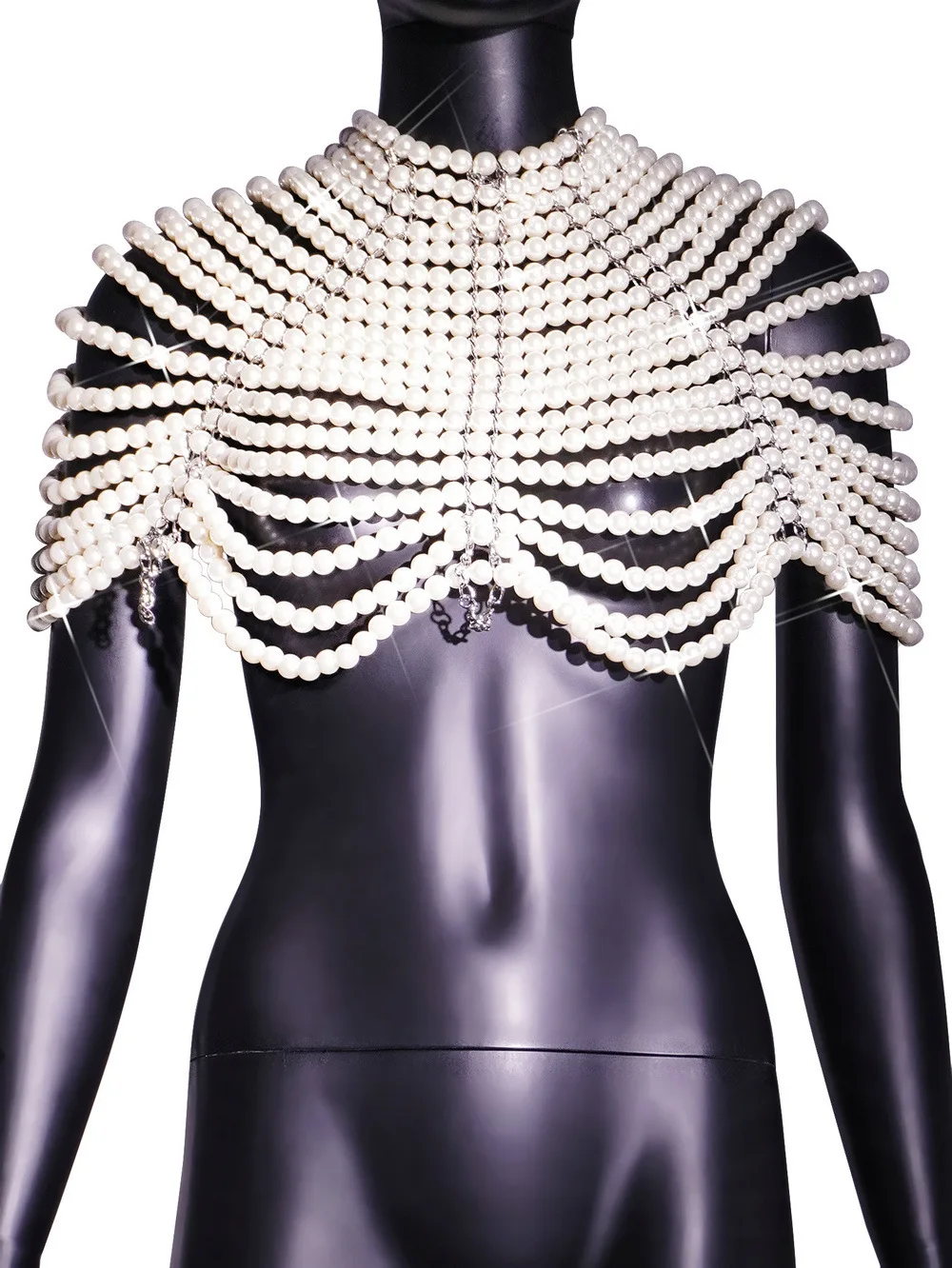 

Women Pearls body chain mail Backless Top by Handmade