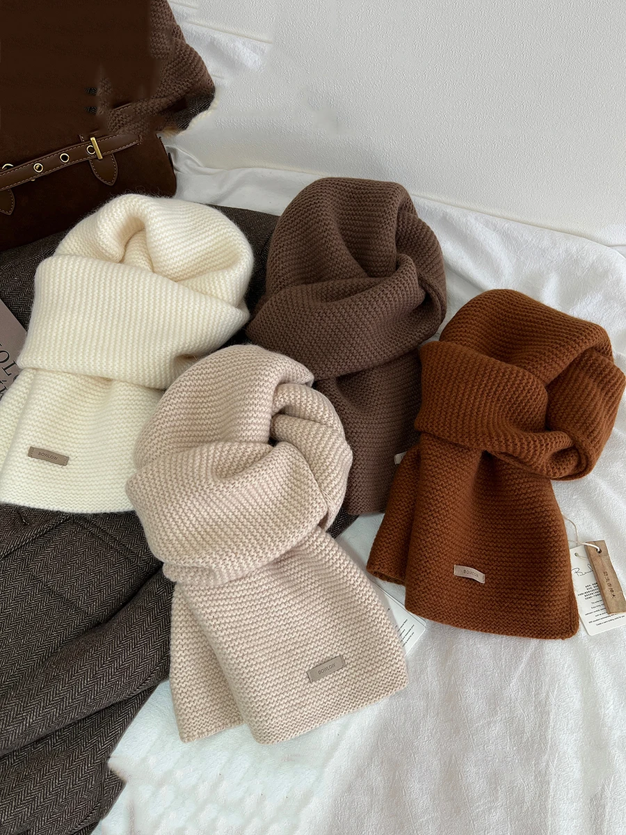 

Шерстяной вязаный шарф высшего качества из кроличьего меха, зимний мягкий теплый шейный платок унисекс, чистый цвет, мужской подарок