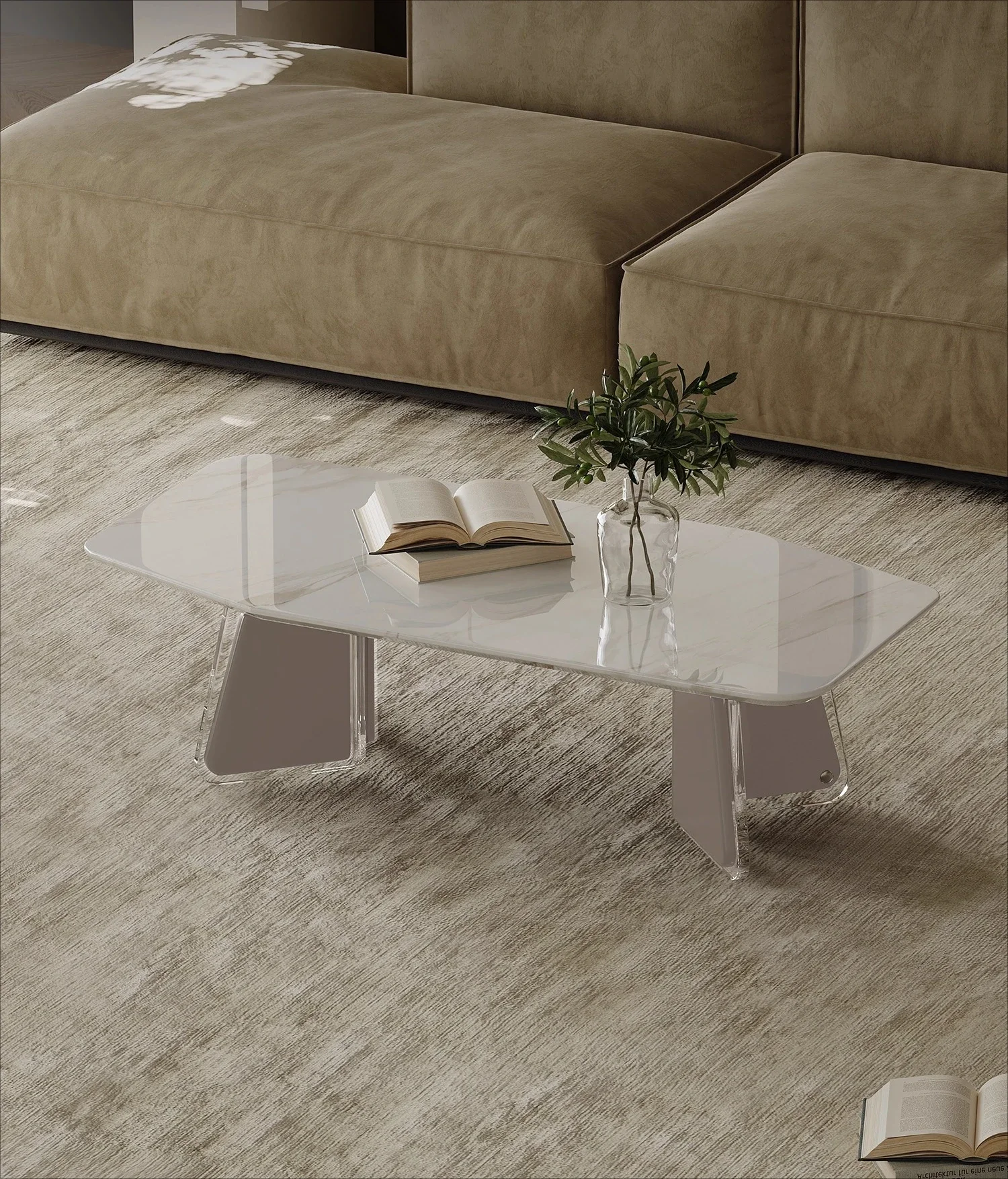 

ld14 Italian Minimalist Marble Coffee Table Irregular Acrylic Floating Living Room Modern Simple