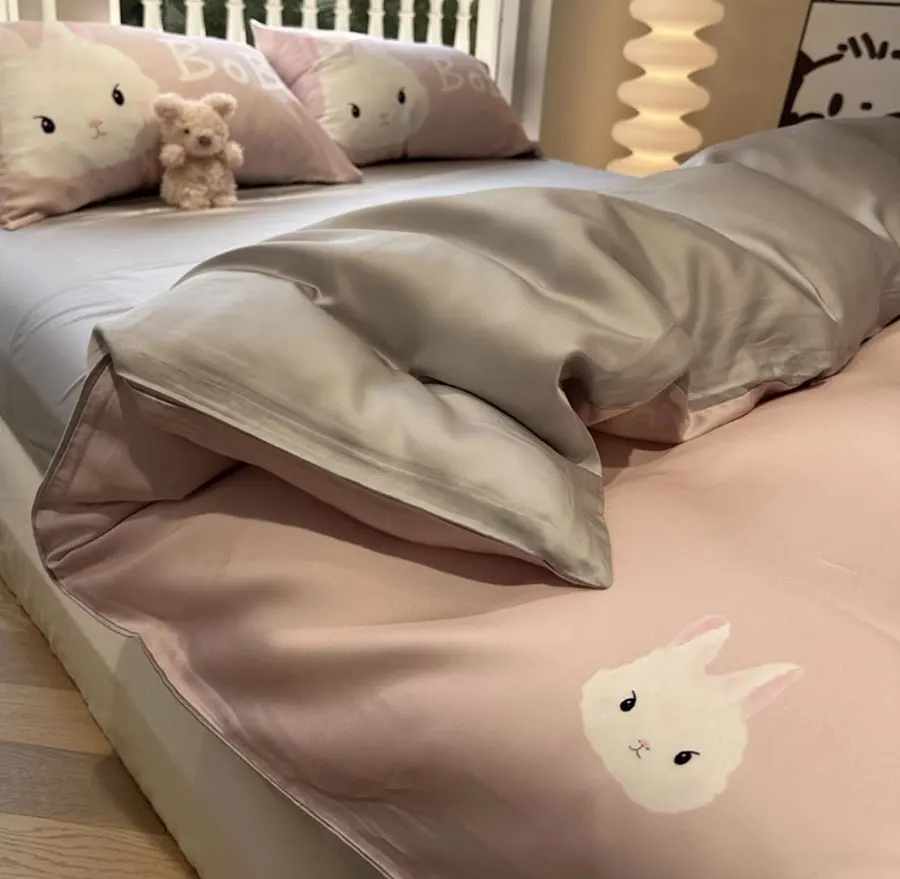 Cute cartoon pink rabbit bedding set 1.2 1.5 1.8 2.0,twin full queen King kawaii home textile bed sheet pillow case duvet cover