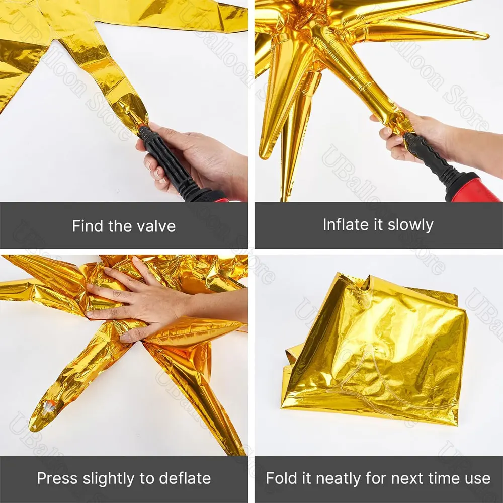 2/5Pcs 42Inch Starburst Balloons Metal Gold Large 4D Explosion Star Foil Balloons for Birthday Wedding Ceremony Party Decoration