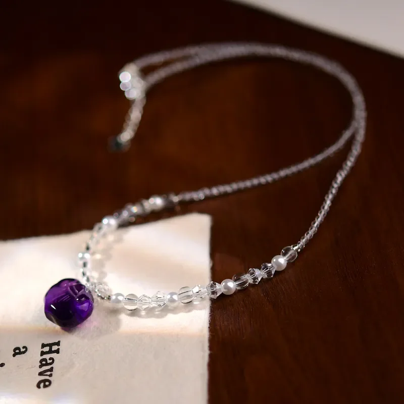 Amethyst Necklace ins Style Versatile Stack Belt Gift for Girlfriend Light Luxury Clavicle Chain Amethyst Ruyi Necklace