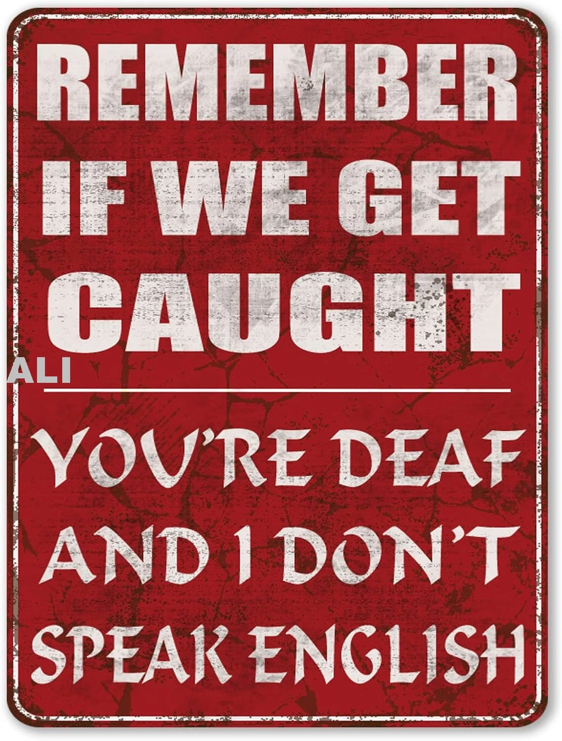 Funny Metal Signs Garage Man Cave Bar Wall Decor Vintage Tin Sign - Remember If We Get Caught You're Deaf And I Don't sign