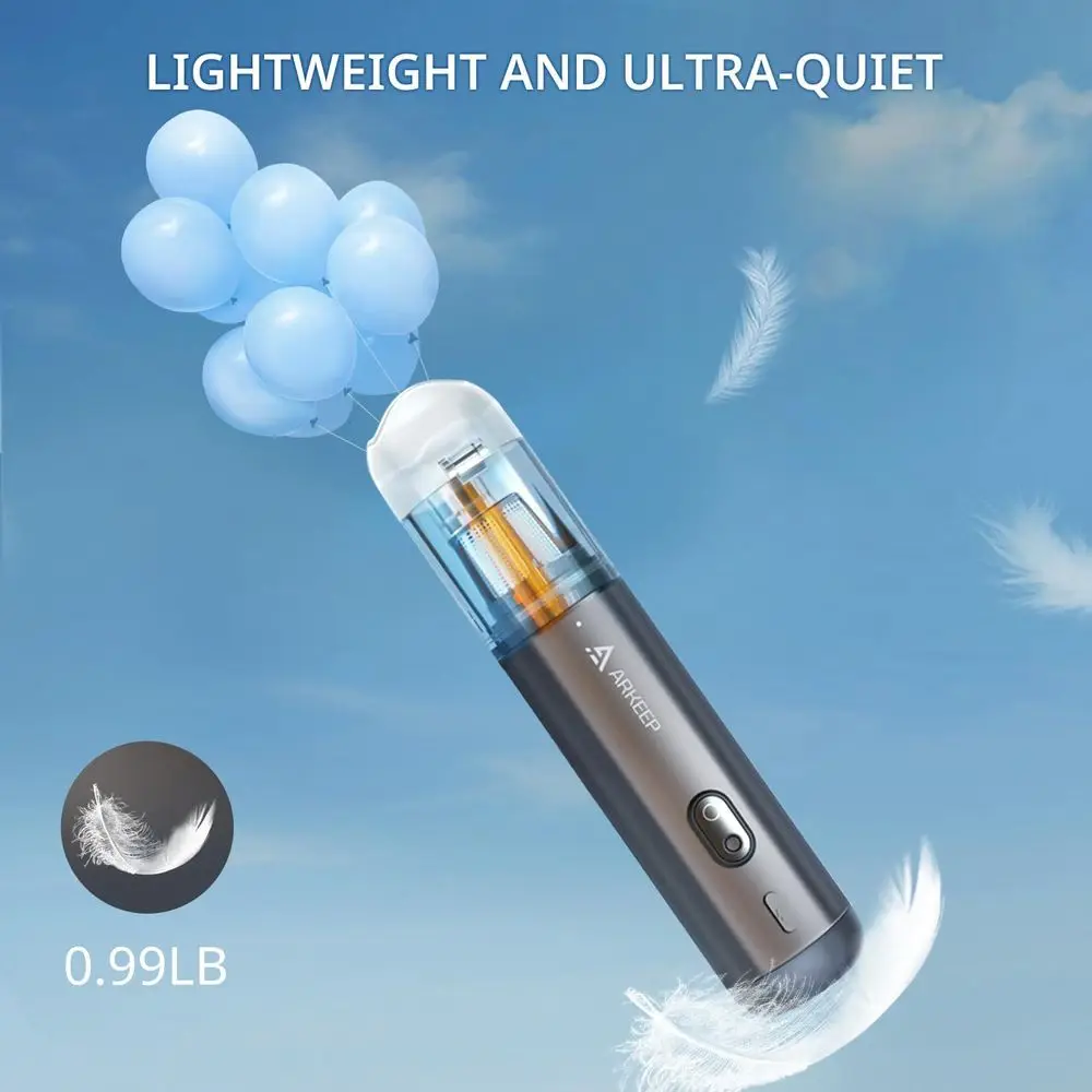 Aspirapolvere portatile senza fili 15KPa con filtro HEPA, 2 modalità, ricarica di tipo C, leggero per casa, auto, ufficio (grigio scuro)