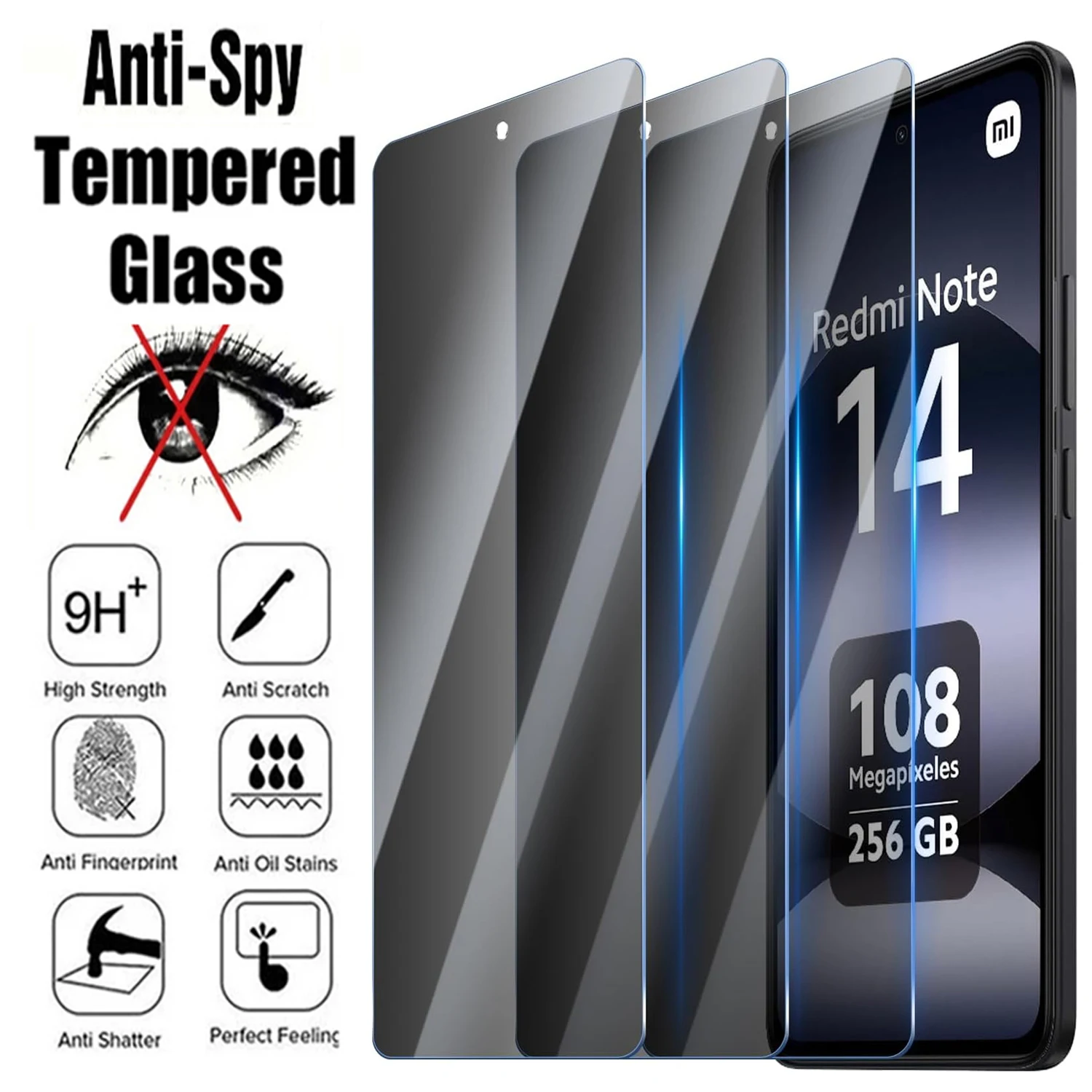 

2Pcs Anti-Spy Glass For Redmi Note 14 4G/5G Privacy Screen Protector Film