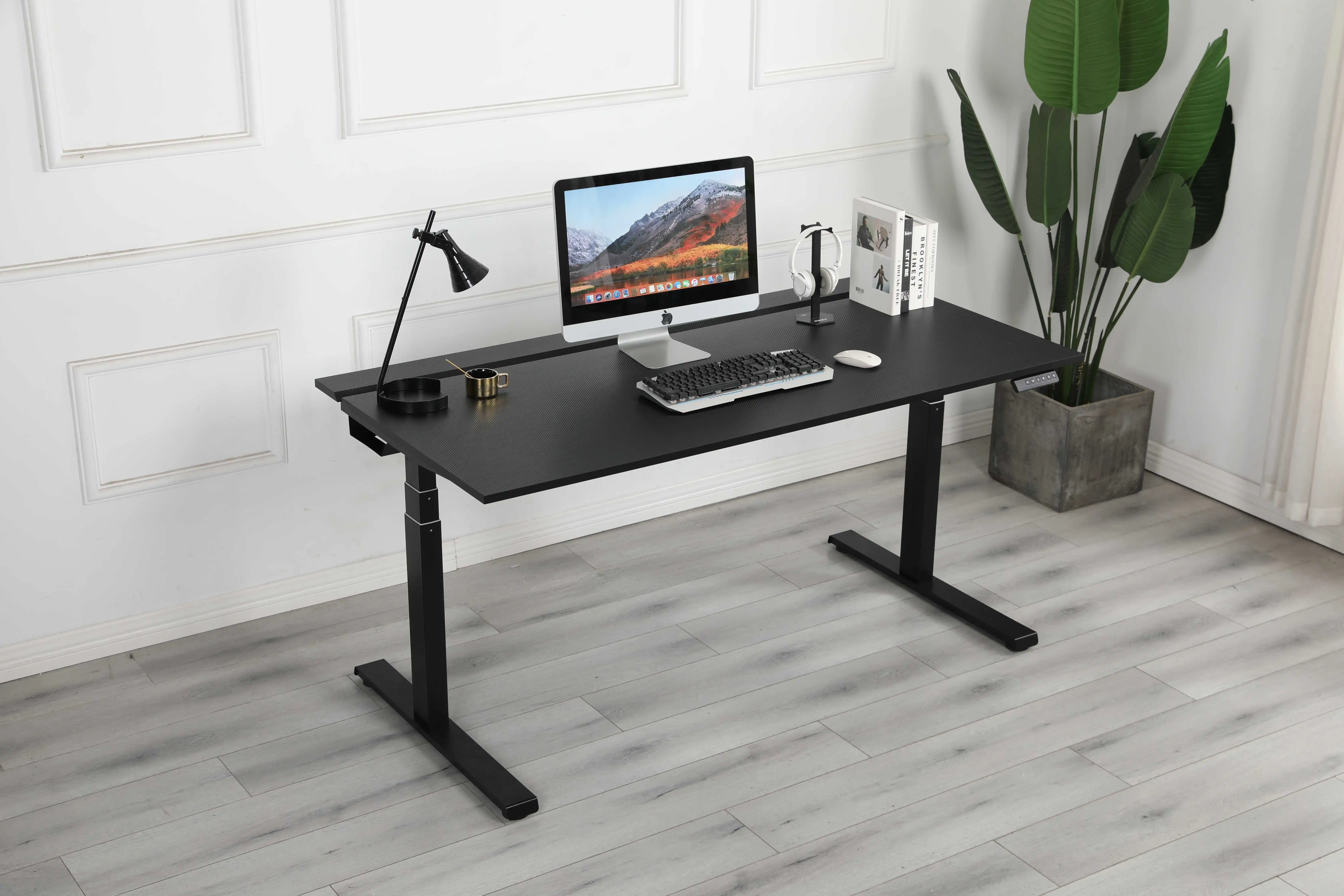 Electric Height Adjustable Standing Gaming Desk Dual Motors Computer Laptop Table With Led RGB Light