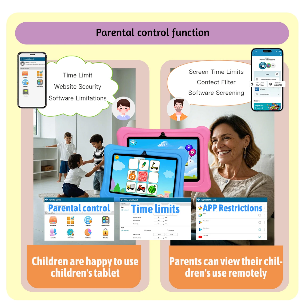 7-inch children's tablet, Android, parental control, dual cameras, anti fall, children's gift，Quad Core