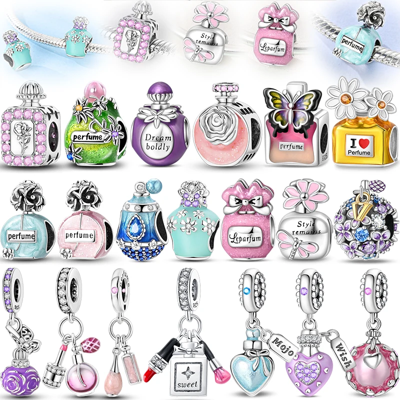 S925 Silver Color Butterfly Daisy Rose Crown Perfume Charms Beads Fit Pan Original Bracelets DIY Fine Jewelry Making Gifts