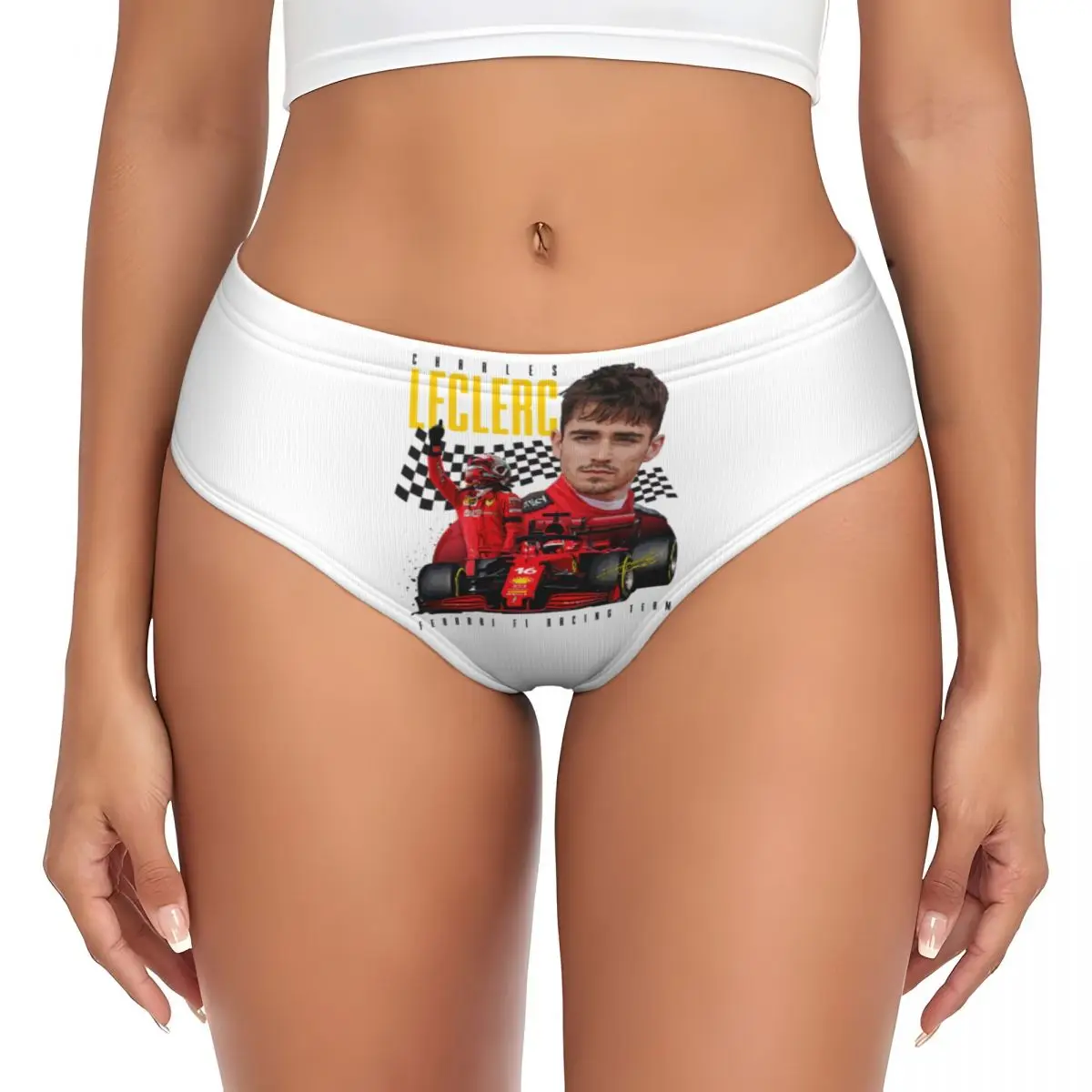 Custom Charles Leclerc 16 Sport Racing Car Brief Panties for Women Breathable Stretch Underwear