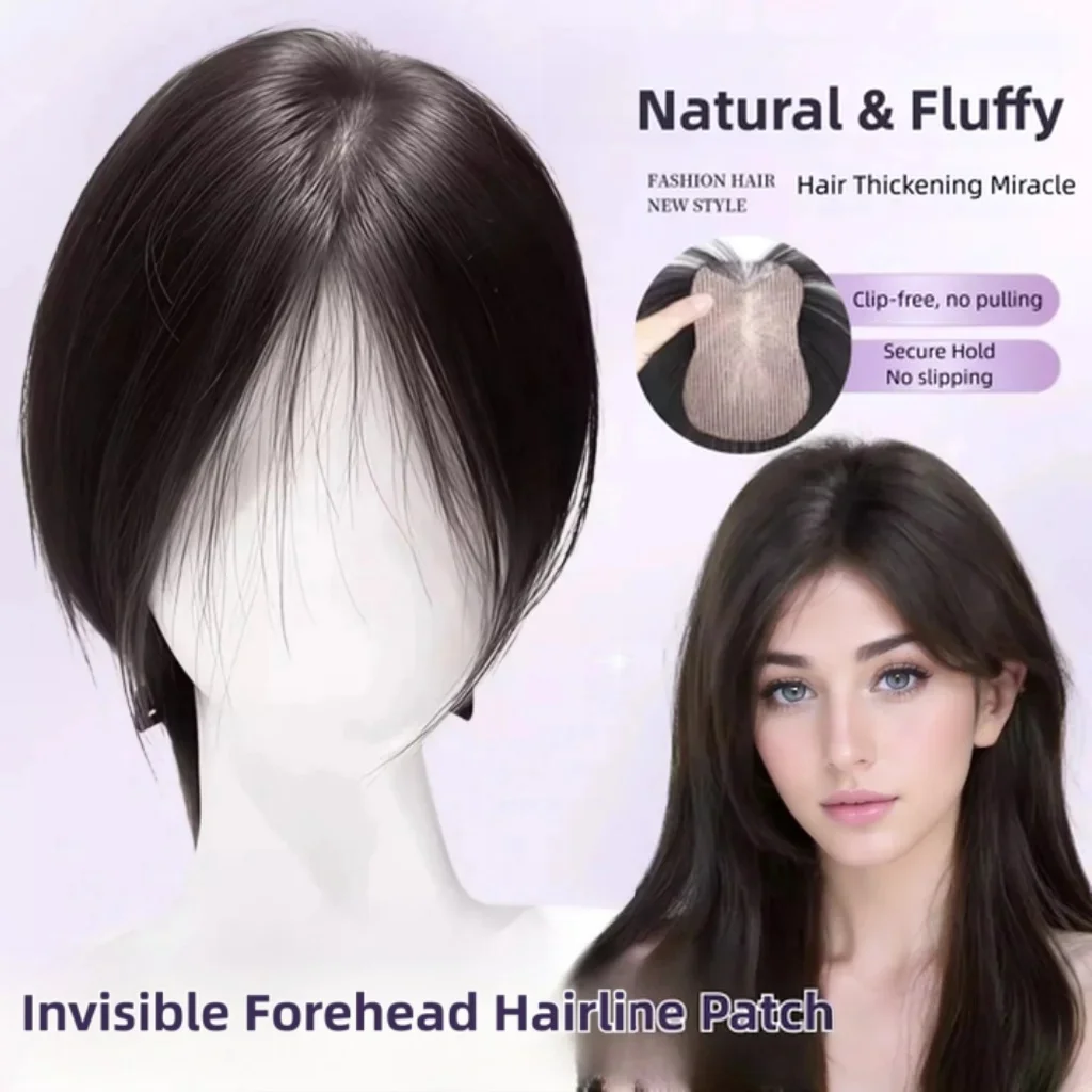 女性用アップグレード版人毛ヘアピース、目に見えないレースエッジ、クリップ不要、マジックテープ式、脱毛隠し用