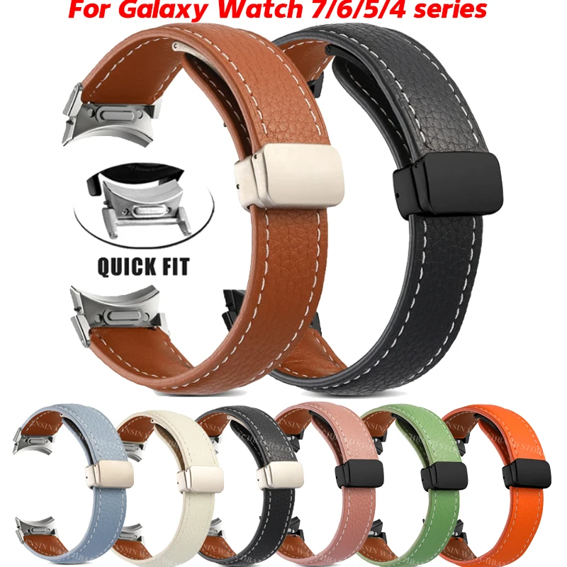 No Gaps Leather Band For Samsuang Galaxy Watch 7 6 5 4 40 44mm 5Pro Magnetic Buckle Strap Galaxy Watch 4 6 Classic 43 4742 46mm