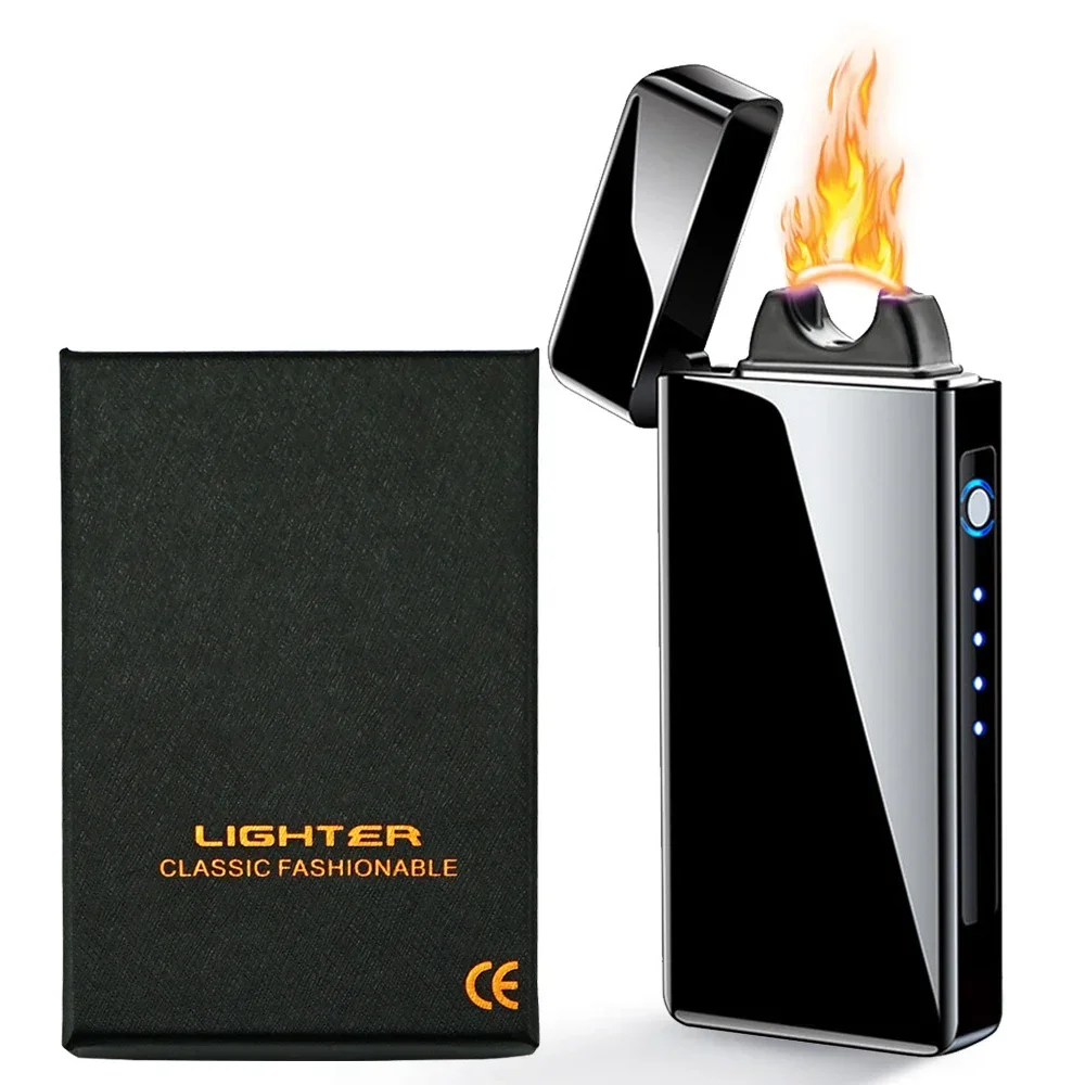 Super Dual Arc Lighter Windproof High Power Big Flame USB Rechargeable Plasma Lighter Power Display Cigar Smoking Accessories