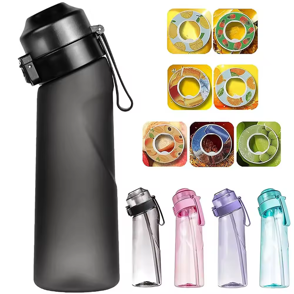 Flavored Water Bottle 650ml Sports Alr Up Drinking Bottle 7 Fruit Fragrance Pods Water Cup for Outdoor Camping Fitness Fashion