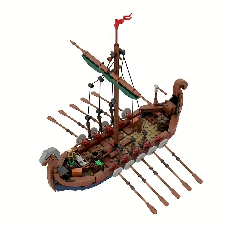 MOC Medieval Vikinged Ship 463 PCS Ocean Adventure Navigation Boat Building Blocks Education Kid Bricks Toy Suit Adult Gift