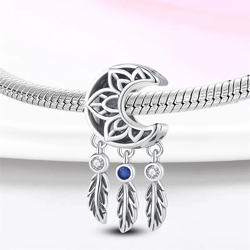 

Original Moon Dreamcatcher Charm High quality 925 Silver Plated Small Pendant Suitable for DIY Fashion Bracelets or Necklace