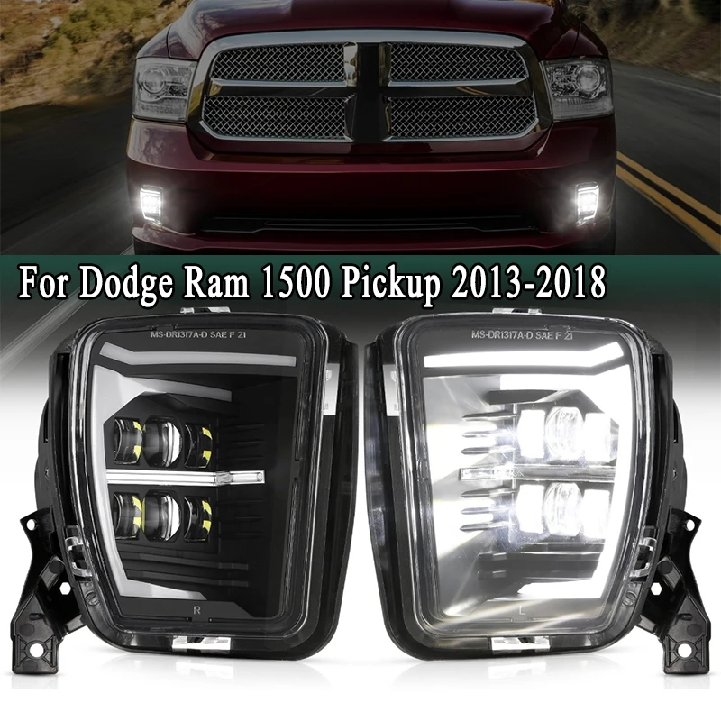 Front Bumper DRL LED Fog Lights For Dodge Ram 1500 Pickup 2013-2018 Driving Lamps Super Bright 68104821AC 68104820AC Replacement