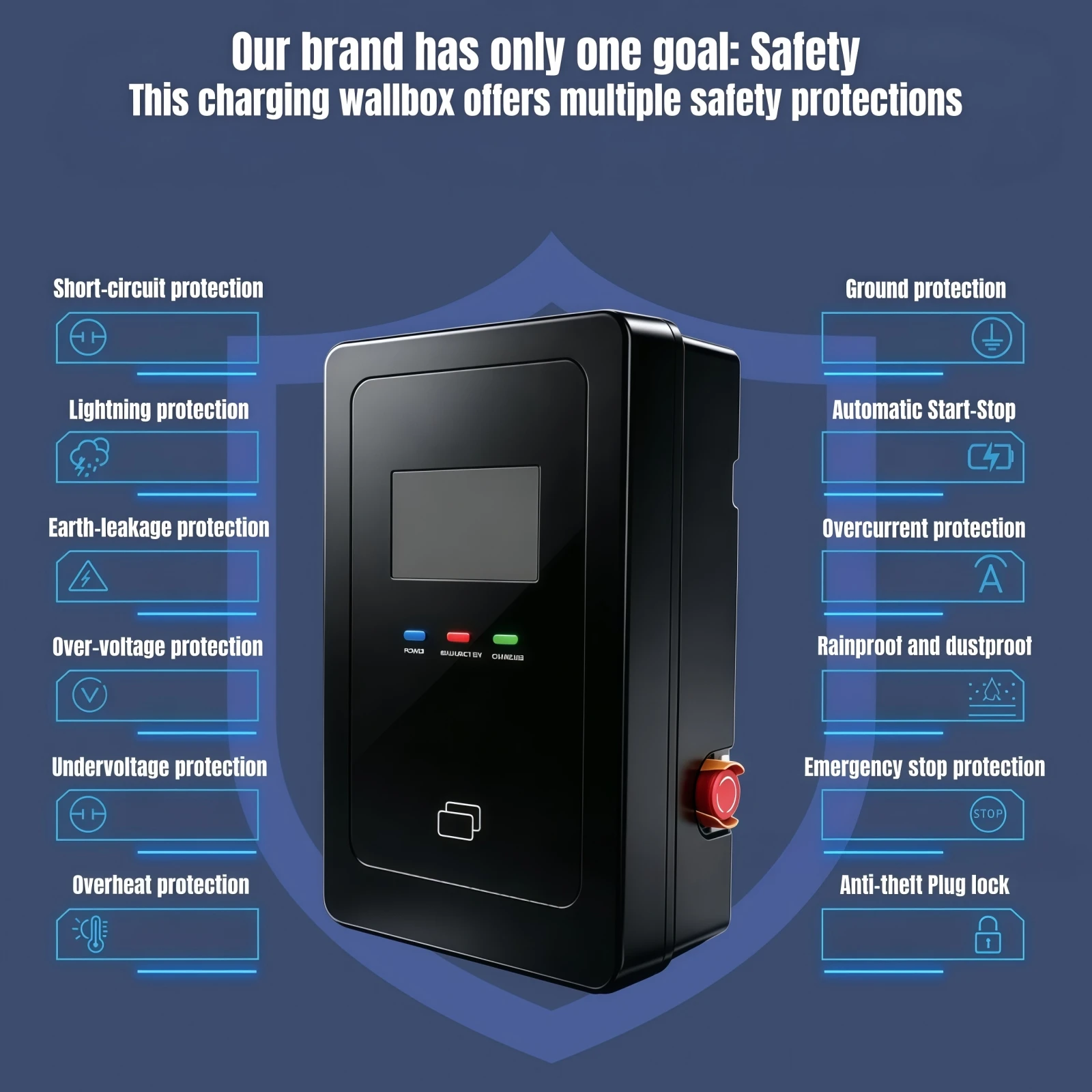 EV Charger Type 2 7KW 32A Wallbox 1Phase IEC62196-2 EV Charging BT APP Control Adjustable Current Electric Car Charging Station
