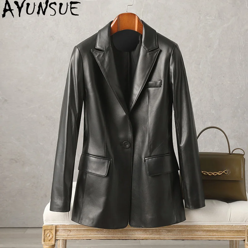 เสื้อแจ็คเก็ตหนังแกะแท้ AYUNSUE สำหรับผู้หญิง ปี 2025 เสื้อสูทผู้หญิง เสื้อผ้าแฟชั่นฤดูใบไม้ผลิและฤดูใบไม้ร่วง Jaqueta De Couro