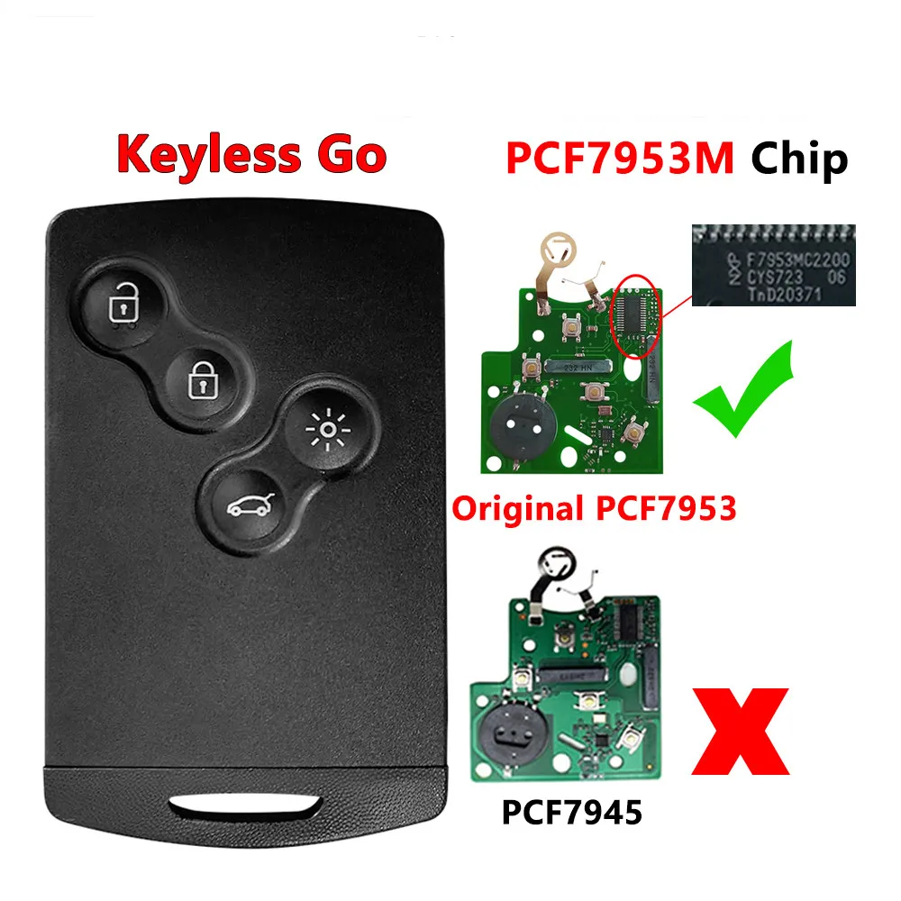 

4B Smart Card Car Key PCF7953/4A Chip 433Mhz for Renault Clio 4 Captur Passive Keyless Go Entry Remote Hands Free System