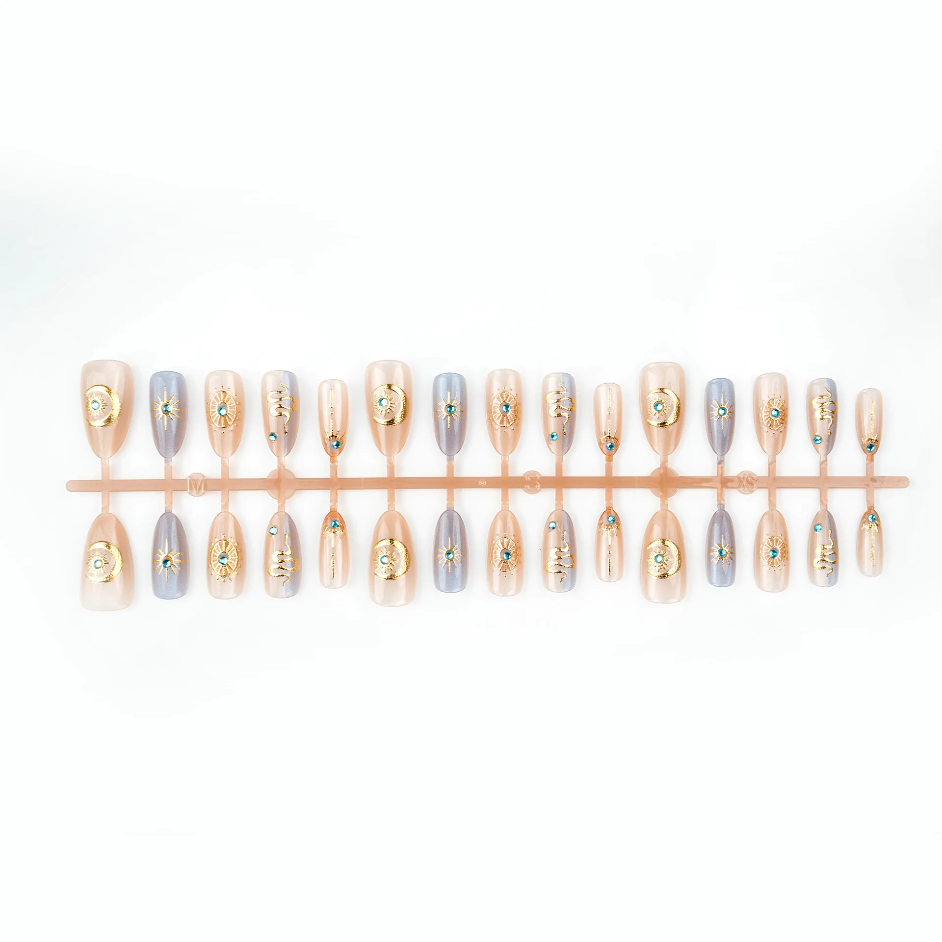 24 قطعة الأظافر كاذبة الفاخرة الجليدية لامعة عين القط ثعبان الطوطم اللوز اضغط على الأظافر مع الأرجواني الماس حار تصميم مانيكير مسمار الفن #5