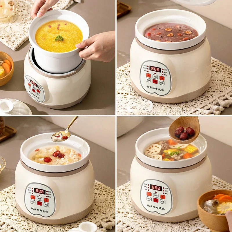 6L Automatic Ceramic Electric Slow Cooker Mini Porridge Pot with Soup Cooking Function And Ceramic Inner Pot for Stew Nest